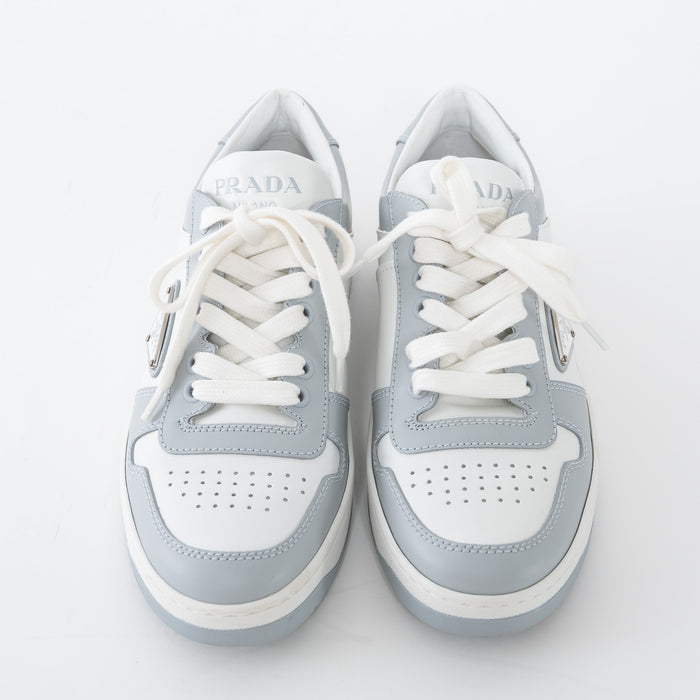 Prada White/Grey Calf Leather Downtown Low Top Sneakers Size 37.5