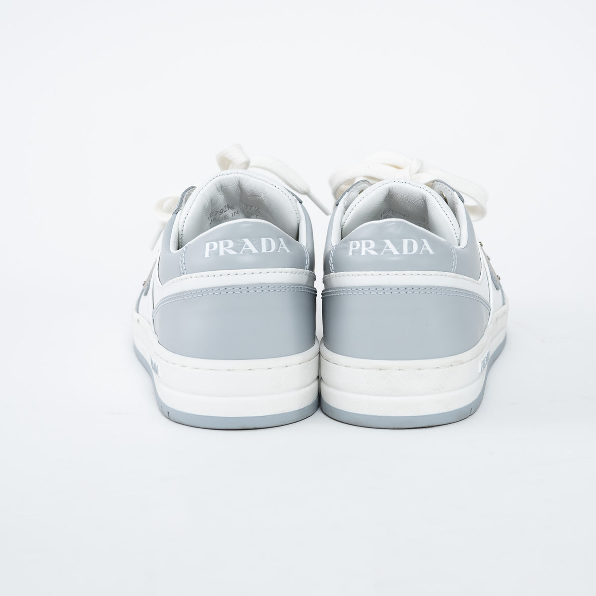 Prada White/Grey Calf Leather Downtown Low Top Sneakers Size 37.5