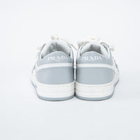 Prada White/Grey Calf Leather Downtown Low Top Sneakers Size 37.5