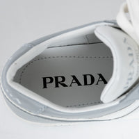 Prada White/Grey Calf Leather Downtown Low Top Sneakers Size 37.5