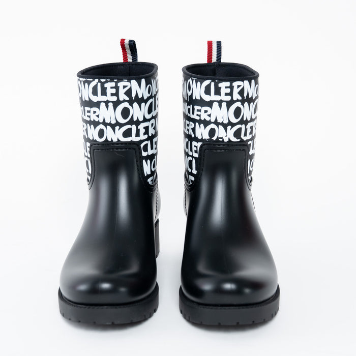 Moncler Black Rubber Ginette Stivale Rain Boots with White Logo Detail Size 38