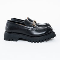 Gucci Black Calf Leather Horsebit Chunky Loafers Size 40