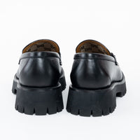 Gucci Black Calf Leather Horsebit Chunky Loafers Size 40