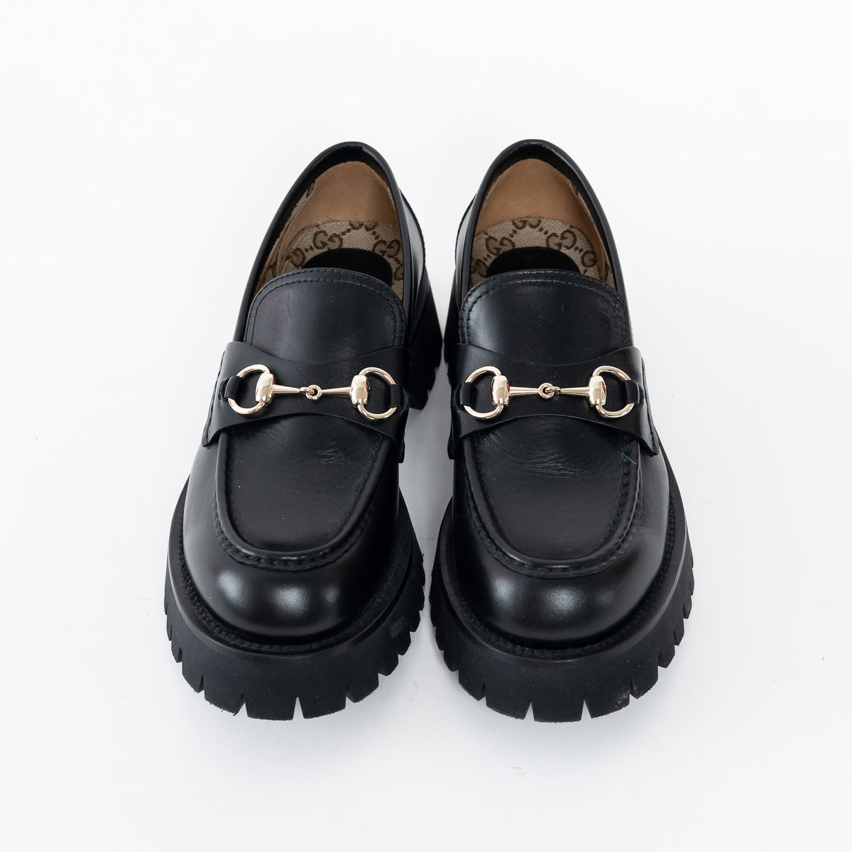 Gucci Black Calf Leather Horsebit Chunky Loafers Size 40