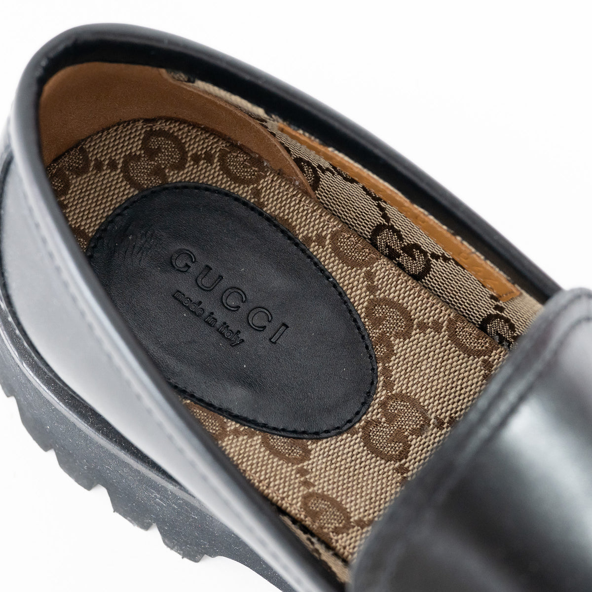 Gucci Black Calf Leather Horsebit Chunky Loafers Size 40