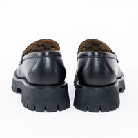 Gucci Black Calf Leather Horsebit Chunky Loafers Size 40