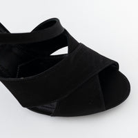 Prada Black Satin Peep Toe Criss Cross Ankle Strap Sandals Size 37.5