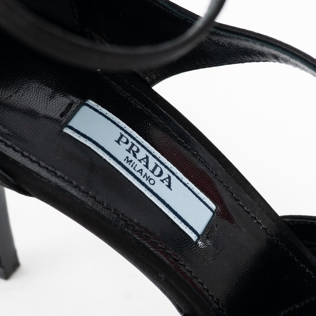 Prada Black Satin Peep Toe Criss Cross Ankle Strap Sandals Size 37.5
