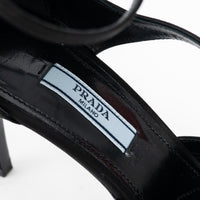 Prada Black Satin Peep Toe Criss Cross Ankle Strap Sandals Size 37.5