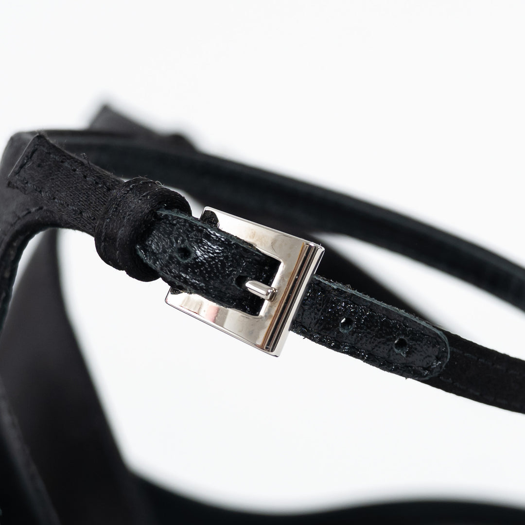 Prada Black Satin Peep Toe Criss Cross Ankle Strap Sandals Size 37.5
