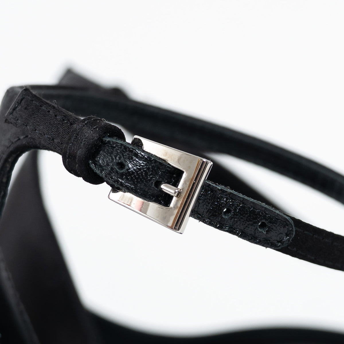 Prada Black Satin Peep Toe Criss Cross Ankle Strap Sandals Size 37.5