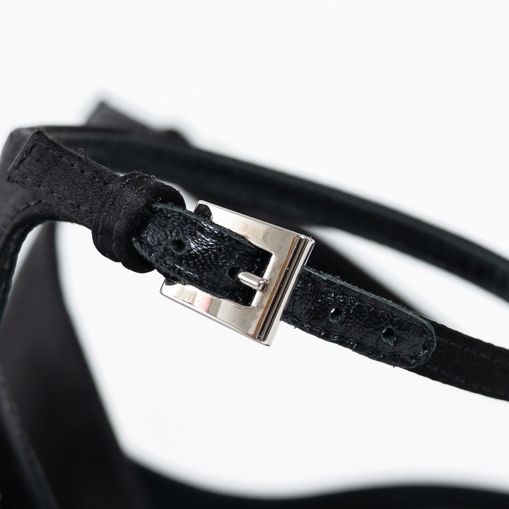 Prada Black Satin Peep Toe Criss Cross Ankle Strap Sandals Size 37.5