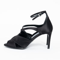 Prada Black Satin Peep Toe Criss Cross Ankle Strap Sandals Size 37.5