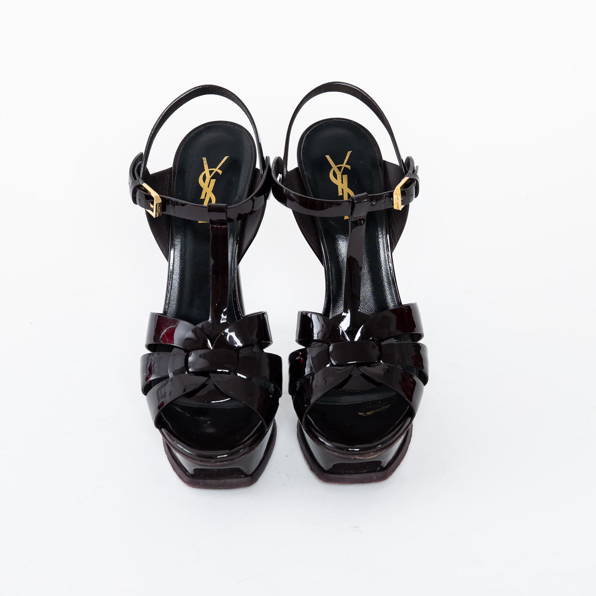 Saint Laurent Burgundy Patent Leather Tribute Platform Sandals Size 38
