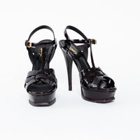 Saint Laurent Burgundy Patent Leather Tribute Platform Sandals Size 38