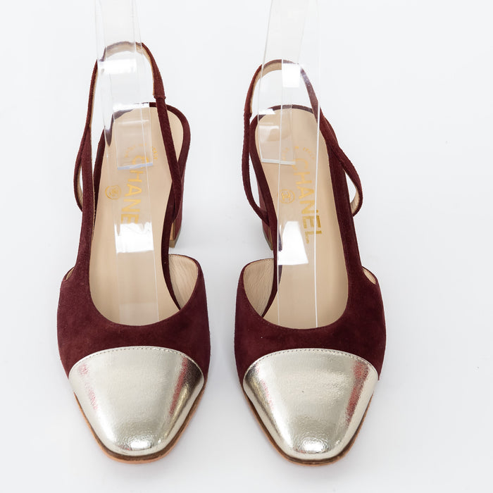 Pre-Loved Chanel™ Burgundy Suede Slingbacks Size 37C