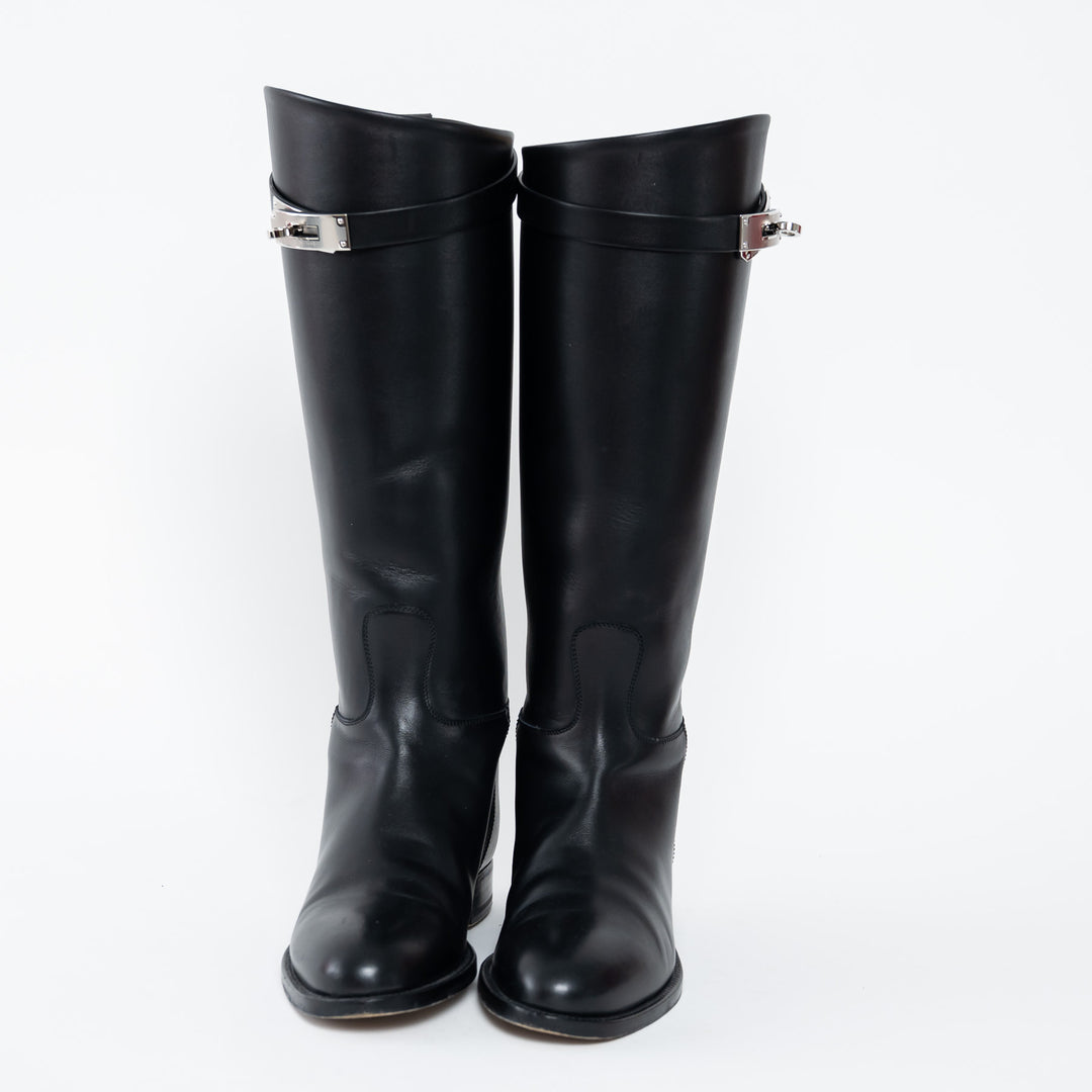 Hermes Black Box Calfskin Leather Jumping Boots Size 35