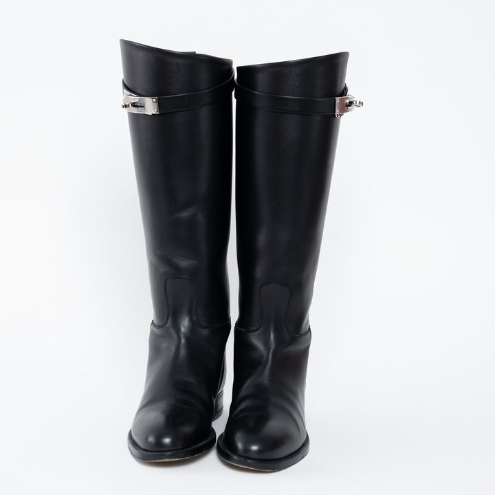 Hermes Black Box Calfskin Leather Jumping Boots Size 35