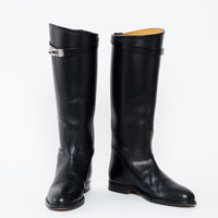 Hermes Black Box Calfskin Leather Jumping Boots Size 35