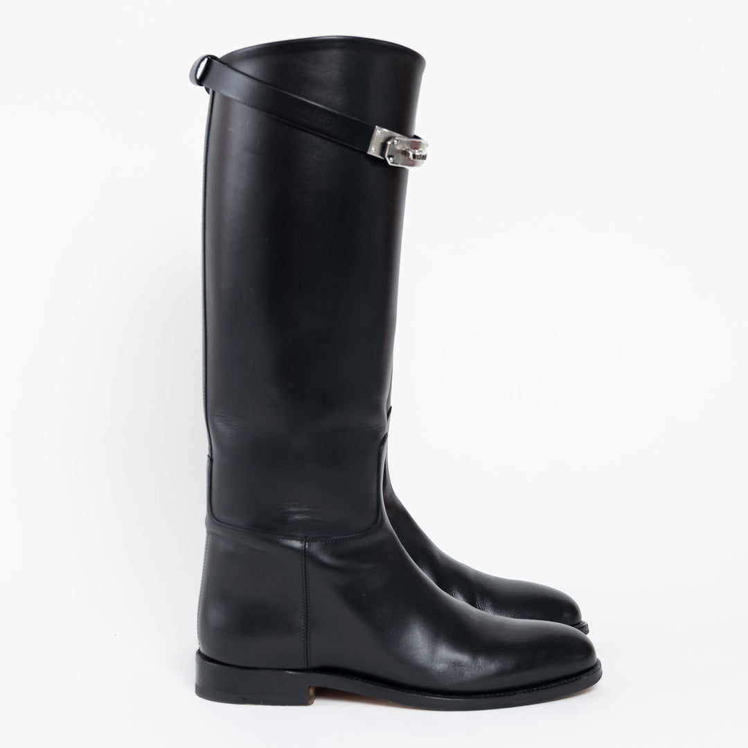 Hermes Black Box Calfskin Leather Jumping Boots Size 35