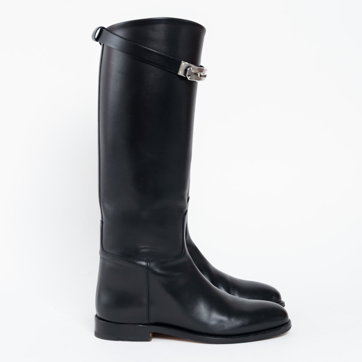 Hermes Black Box Calfskin Leather Jumping Boots Size 35