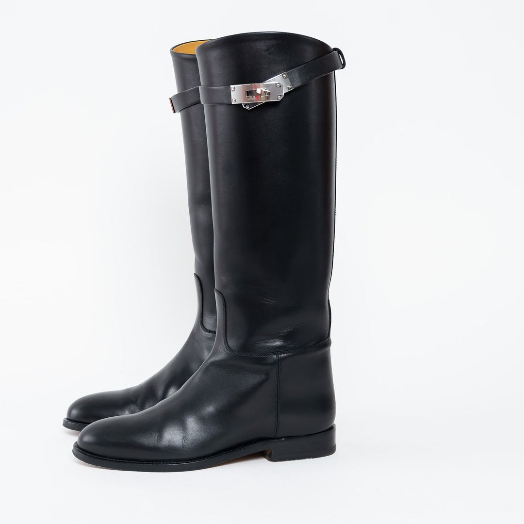 Hermes Black Box Calfskin Leather Jumping Boots Size 35