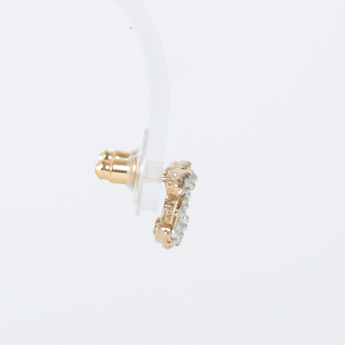 Pre-Loved Chanel™ Gold Tone Faux Pearl Inset Logo Stud Earring