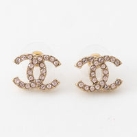 Pre-Loved Chanel™ Gold Tone Crystal Inset Logo Stud Earrings