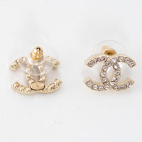 Pre-Loved Chanel™ Gold Tone Crystal Inset Logo Stud Earrings