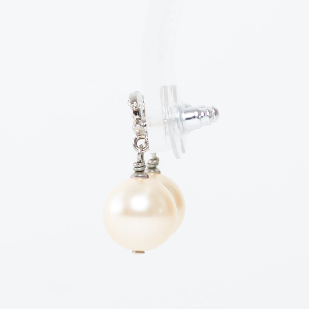Pre-Loved Chanel™ Silver Tone Inset Crystal Pearl Drop Earrings