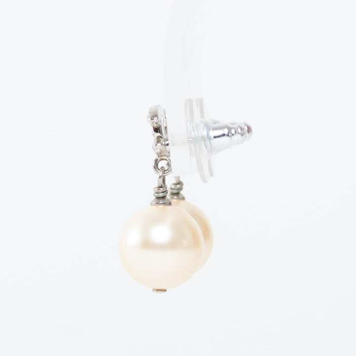 Pre-Loved Chanel™ Silver Tone Inset Crystal Pearl Drop Earrings