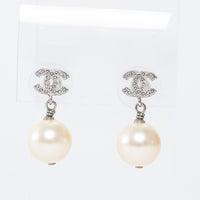 Pre-Loved Chanel™ Silver Tone Inset Crystal Pearl Drop Earrings