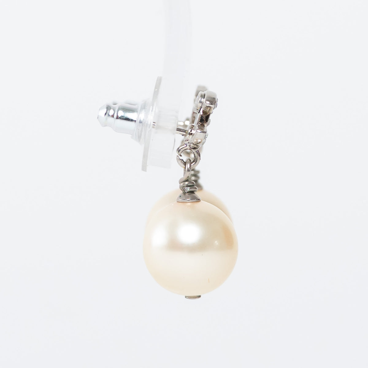 Pre-Loved Chanel™ Silver Tone Inset Crystal Pearl Drop Earrings