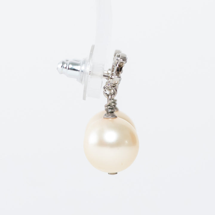 Pre-Loved Chanel™ Silver Tone Inset Crystal Pearl Drop Earrings