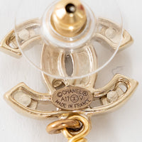 Chanel Gold Tone Cutout Logo Faux Pearl Drop Earrings