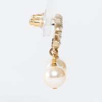 Chanel Gold Tone Cutout Logo Faux Pearl Drop Earrings