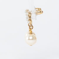 Chanel Gold Tone Cutout Logo Faux Pearl Drop Earrings