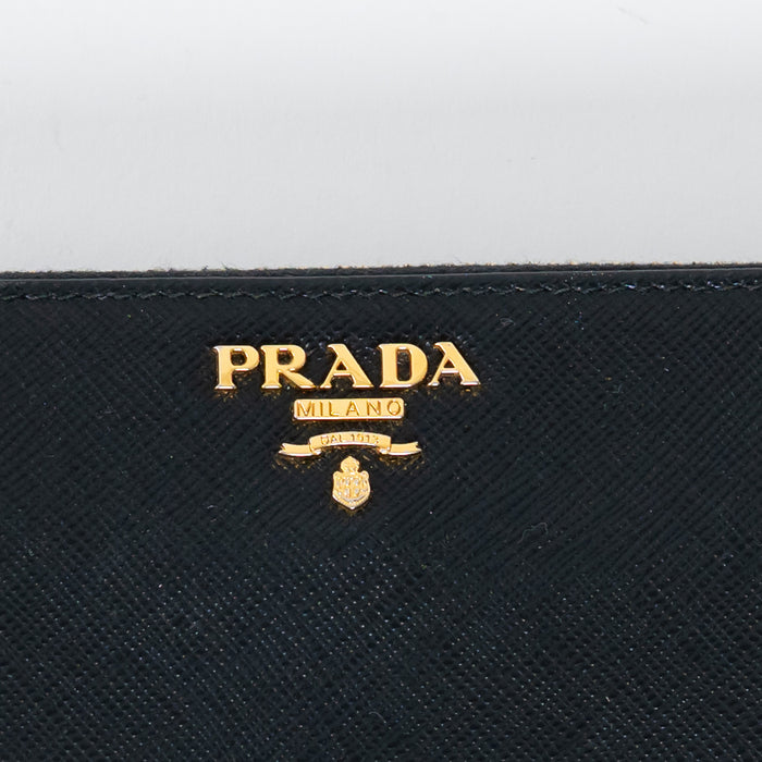 Prada Black Saffiano Leather Zip Around Continental Wallet