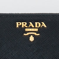 Prada Black Saffiano Leather Zip Around Continental Wallet