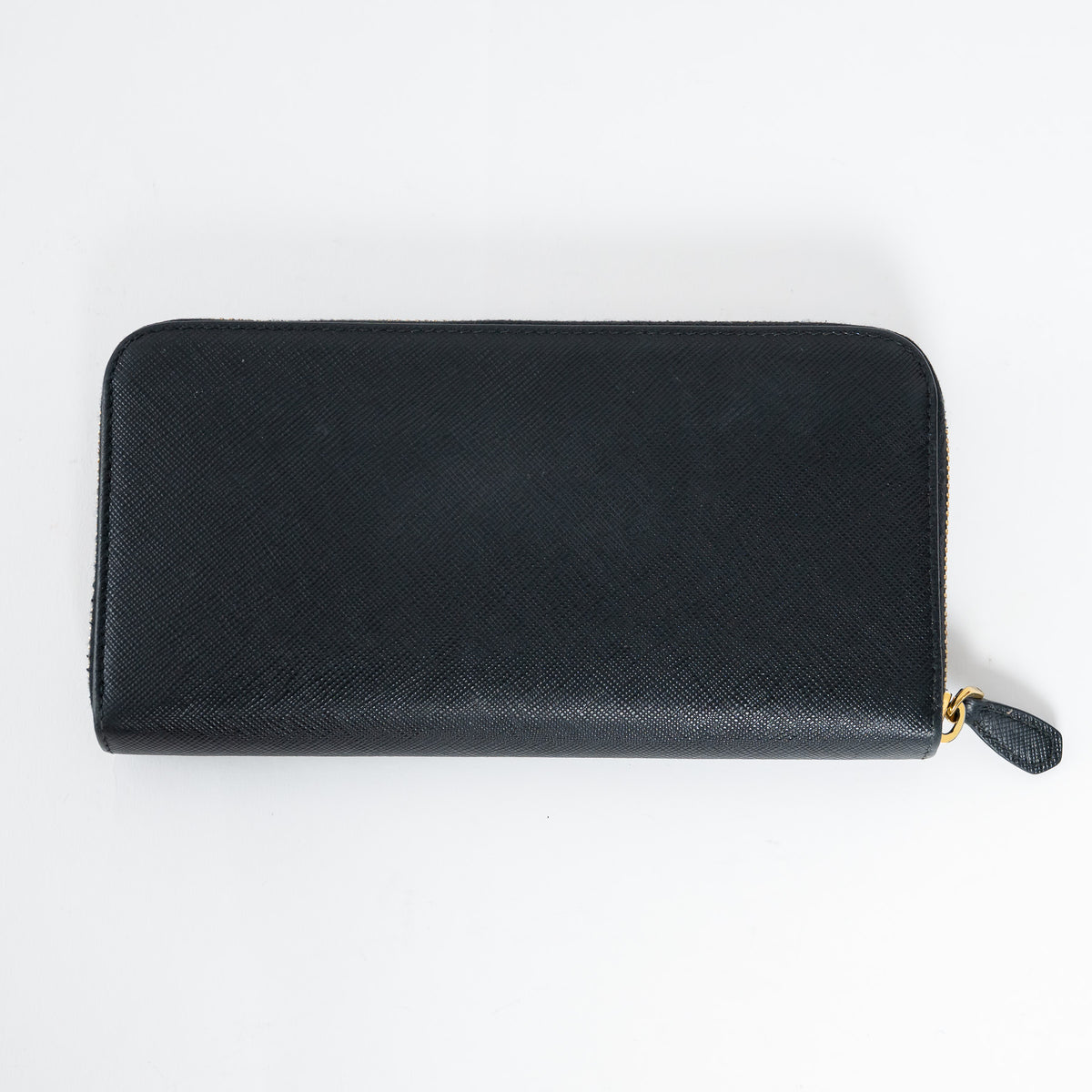 Prada Black Saffiano Leather Zip Around Continental Wallet