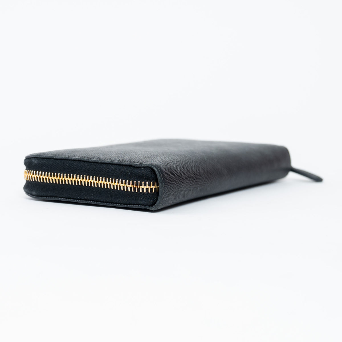 Prada Black Saffiano Leather Zip Around Continental Wallet