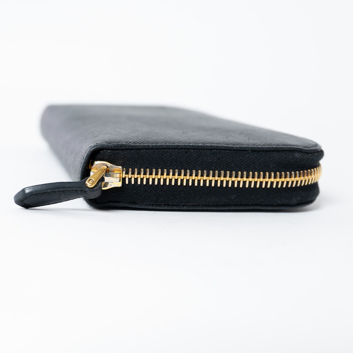 Prada Black Saffiano Leather Zip Around Continental Wallet