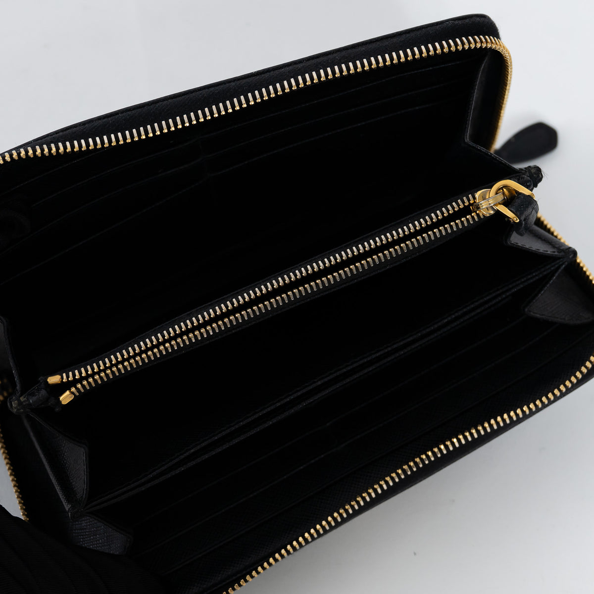 Prada Black Saffiano Leather Zip Around Continental Wallet