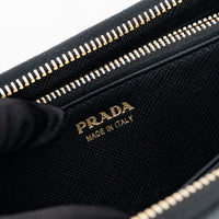 Prada Black Saffiano Leather Zip Around Continental Wallet