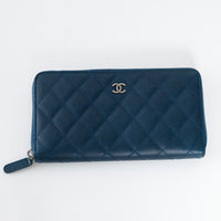 Pre-Loved Chanel™ Blue Caviar Leather Zip Around Continental Wallet