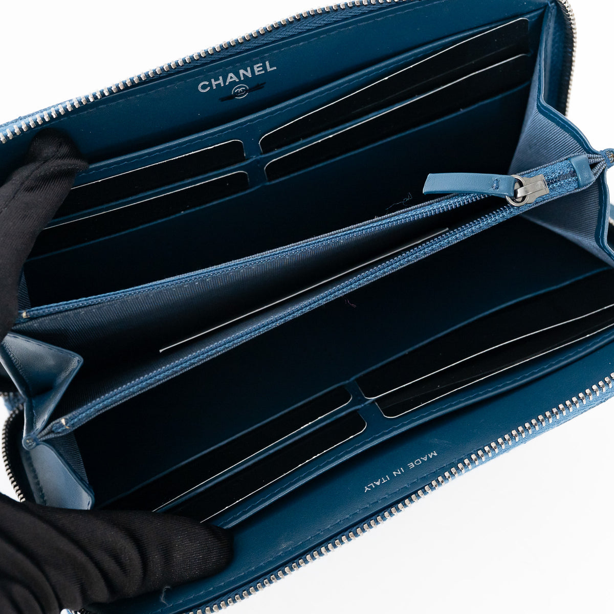 Pre-Loved Chanel™ Blue Caviar Leather Zip Around Continental Wallet