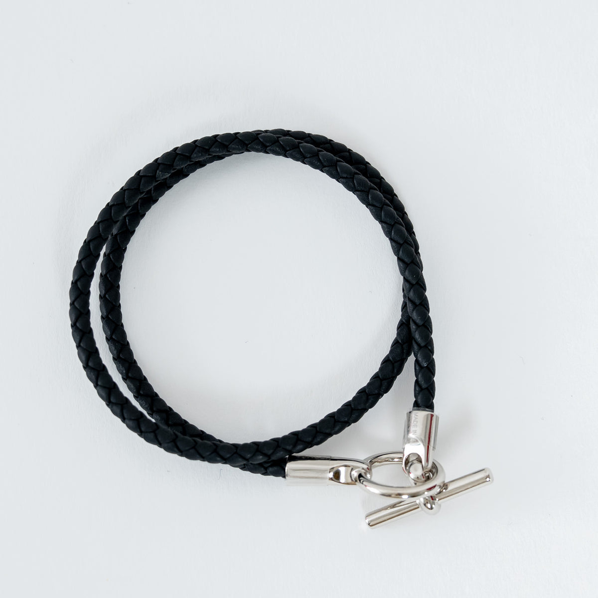 Hermès Black Braided Swift Calfskin Leather Glenan Double Tour Bracelet