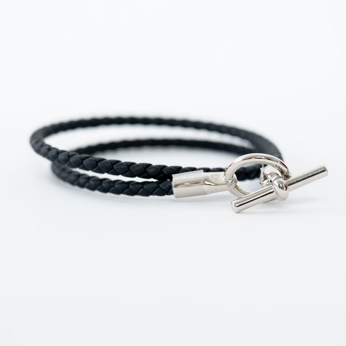 Hermès Black Braided Swift Calfskin Leather Glenan Double Tour Bracelet