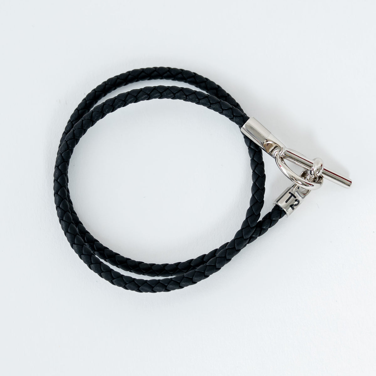 Hermès Black Braided Swift Calfskin Leather Glenan Double Tour Bracelet