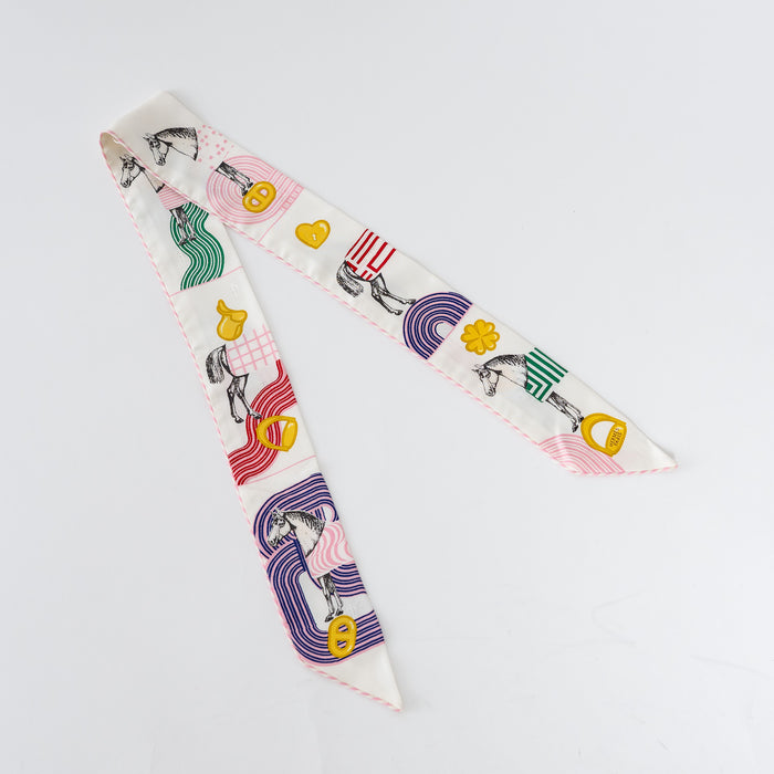 Hermes White Multicolour Silk Garde-Robe Pop Twilly